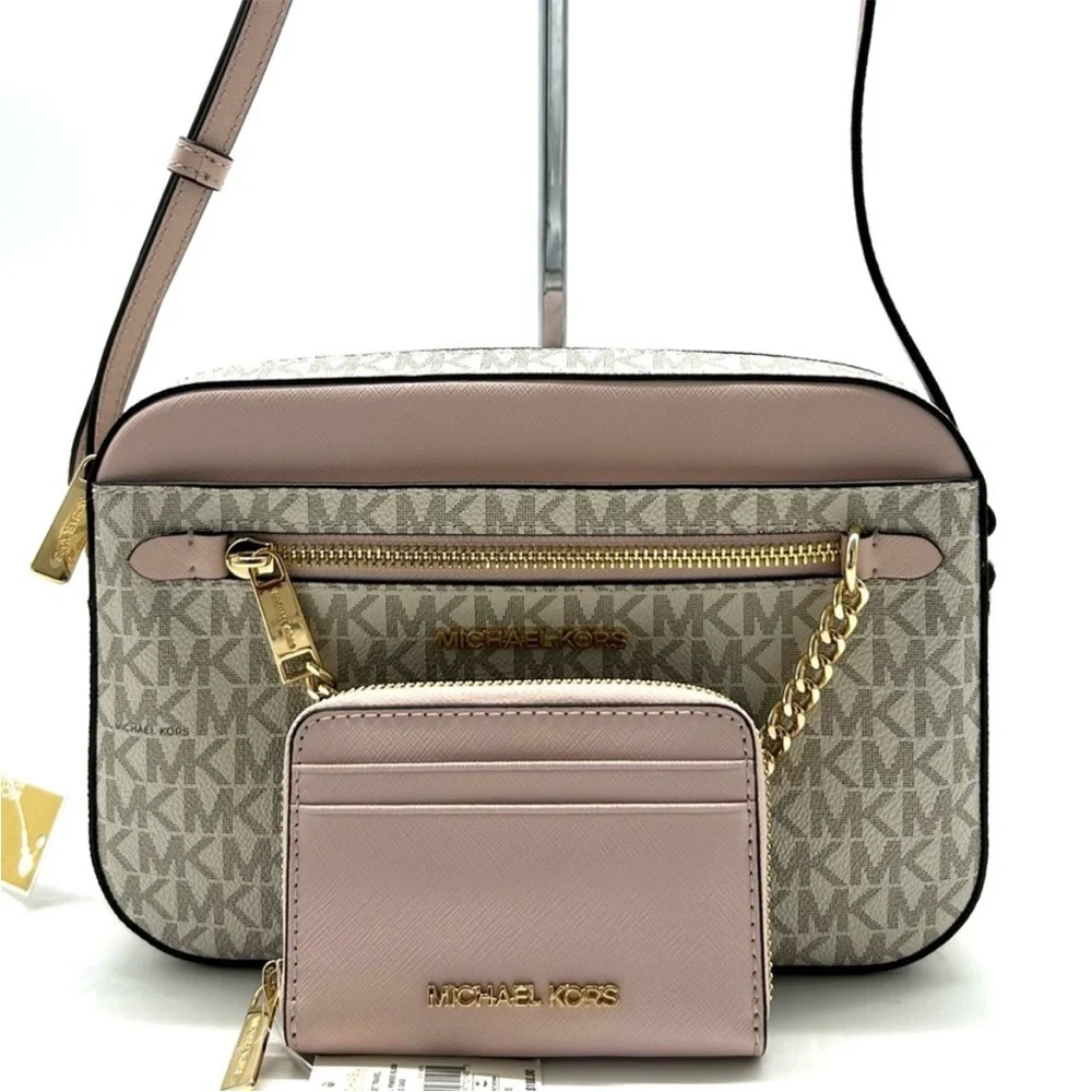 Michael Kors Jet Set LG Signature Logo Crossbody Bag & Matching Card Case Wallet
